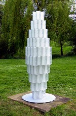 URN   2004 192 x 77 x 57cm   Glass blocks, silicone sealant & galvanized steel base Shown at Burghley Sculpture Park, Stamford, Lincolnshire