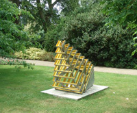 COCOON LINE  2008-09  92cm wide x 100cm high x 190cm deep  Galvanized & painted steel Exhibited at Leicester University 2009