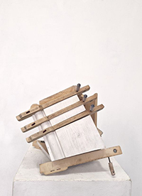 PEZZO II 2026
24 x 26 x 24cm
Wood skirting board, wood piano keys, brass hinges & paint 
